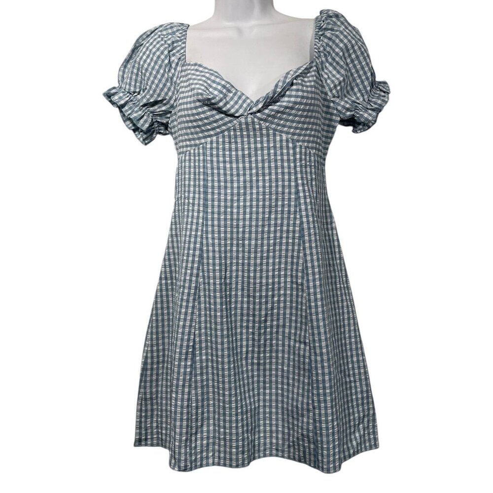 Kiss The Sky Blue Gingham Dress Babydoll Twist Front Mini Dress Sz S Coquette